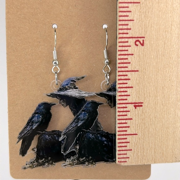 Witch and Crow 2D Acrylic Pendant Earrings Fashion Jewelry Gothic Dark - Picture 2 of 2